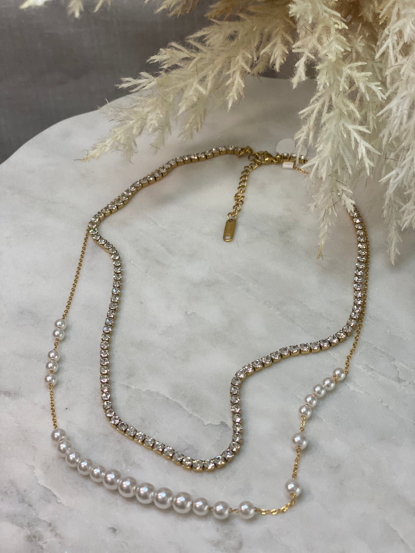 Double Shine Pearl Necklace