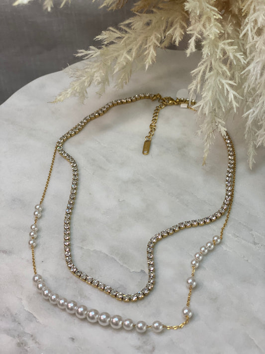 Double Shine Pearl Necklace